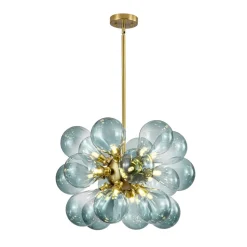 18-Light Cluster Gradual Blue Glass Globe Bubble Chandelier