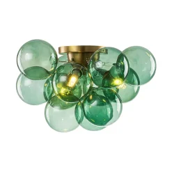 3-Light Cluster Green Tinted Glass Globe Bubble Semi Flush
