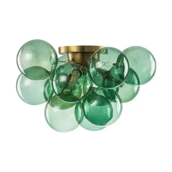 3-Light Cluster Green Tinted Glass Globe Bubble Semi Flush