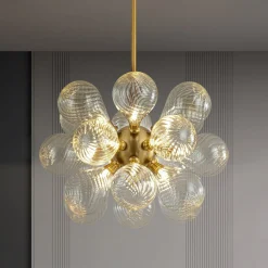 18-Light Cluster Ribbed Glass Globe Bubble Chandelier