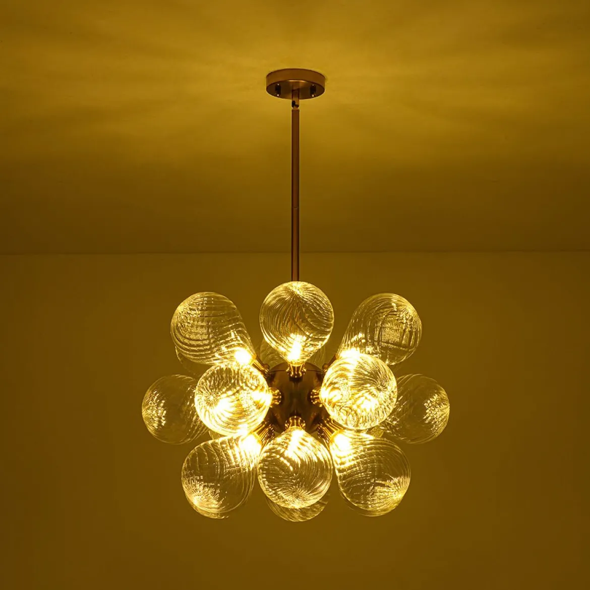 18-Light Cluster Ribbed Glass Globe Bubble Chandelier