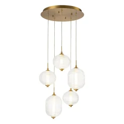 5-Light Cluster Ribbed Glass LED Round Entryway Chandelier