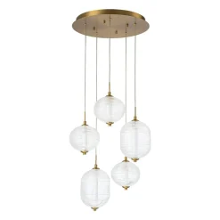 5-Light Cluster Ribbed Glass LED Round Entryway Chandelier