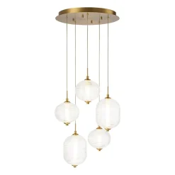 5-Light Cluster Ribbed Glass LED Round Entryway Chandelier