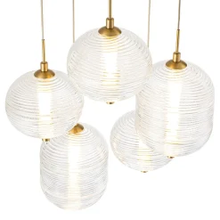 5-Light Cluster Ribbed Glass LED Round Entryway Chandelier