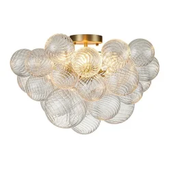 3-Light Cluster Ribbed Glass Bubble Semi Flush Chandelier