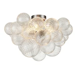 3-Light Cluster Ribbed Glass Bubble Semi Flush Chandelier