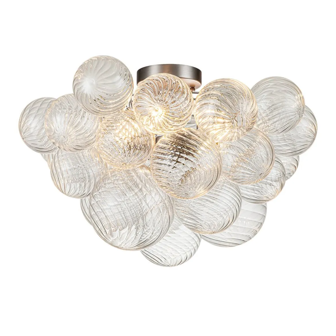3-Light Cluster Ribbed Glass Bubble Semi Flush Chandelier
