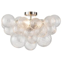 3-Light Cluster Ribbed Glass Bubble Semi Flush Chandelier