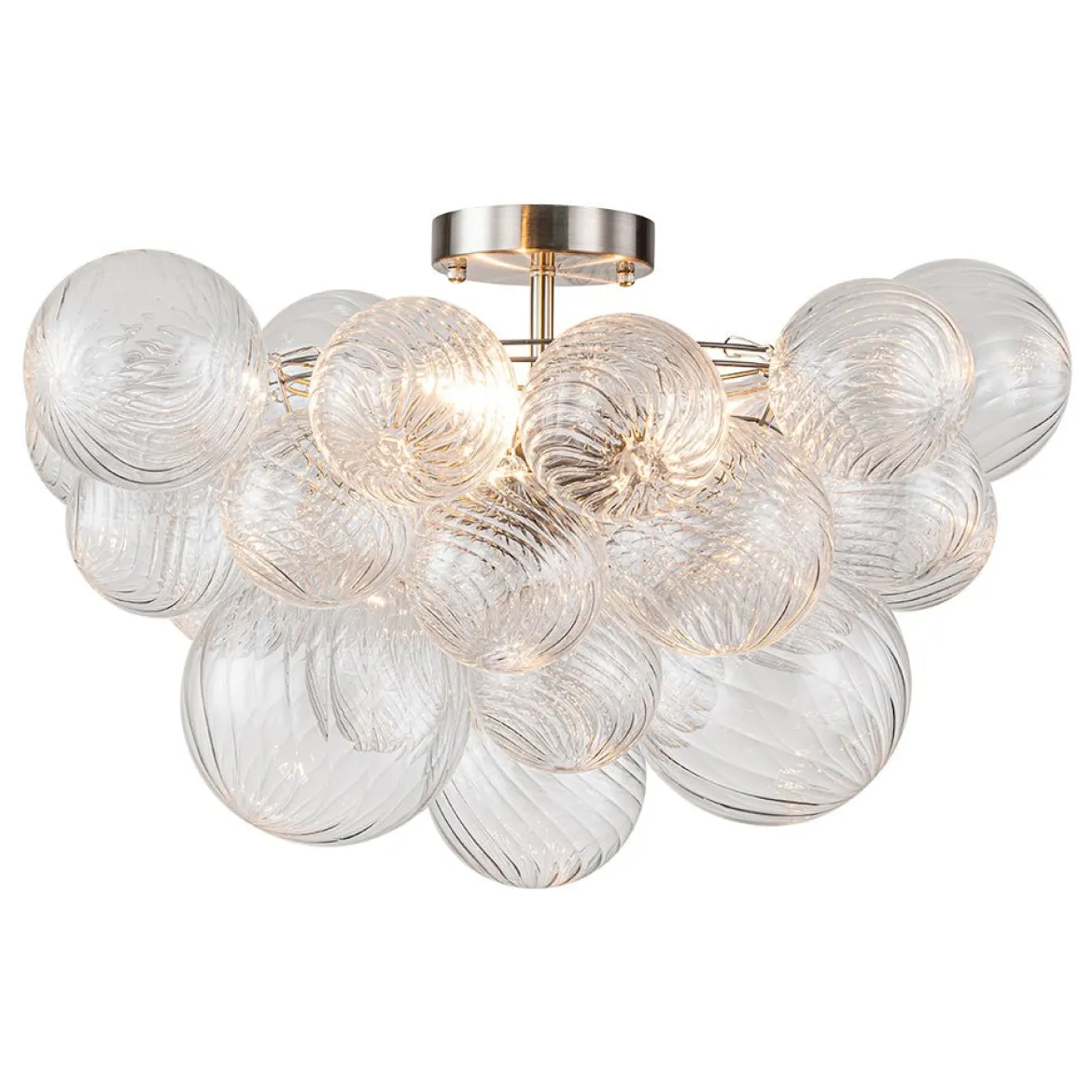 3-Light Cluster Ribbed Glass Bubble Semi Flush Chandelier