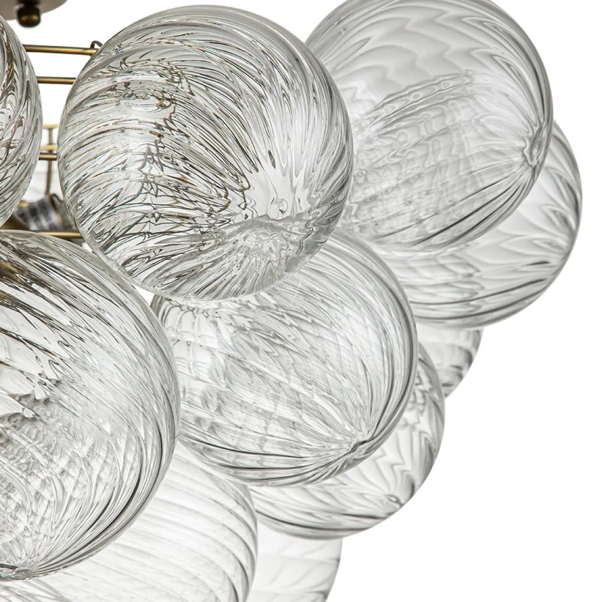 3-Light Cluster Ribbed Glass Bubble Semi Flush Chandelier