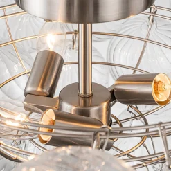 3-Light Cluster Ribbed Glass Bubble Semi Flush Chandelier
