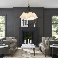4-Light Cluster White Fabric Cone Shade Chandelier