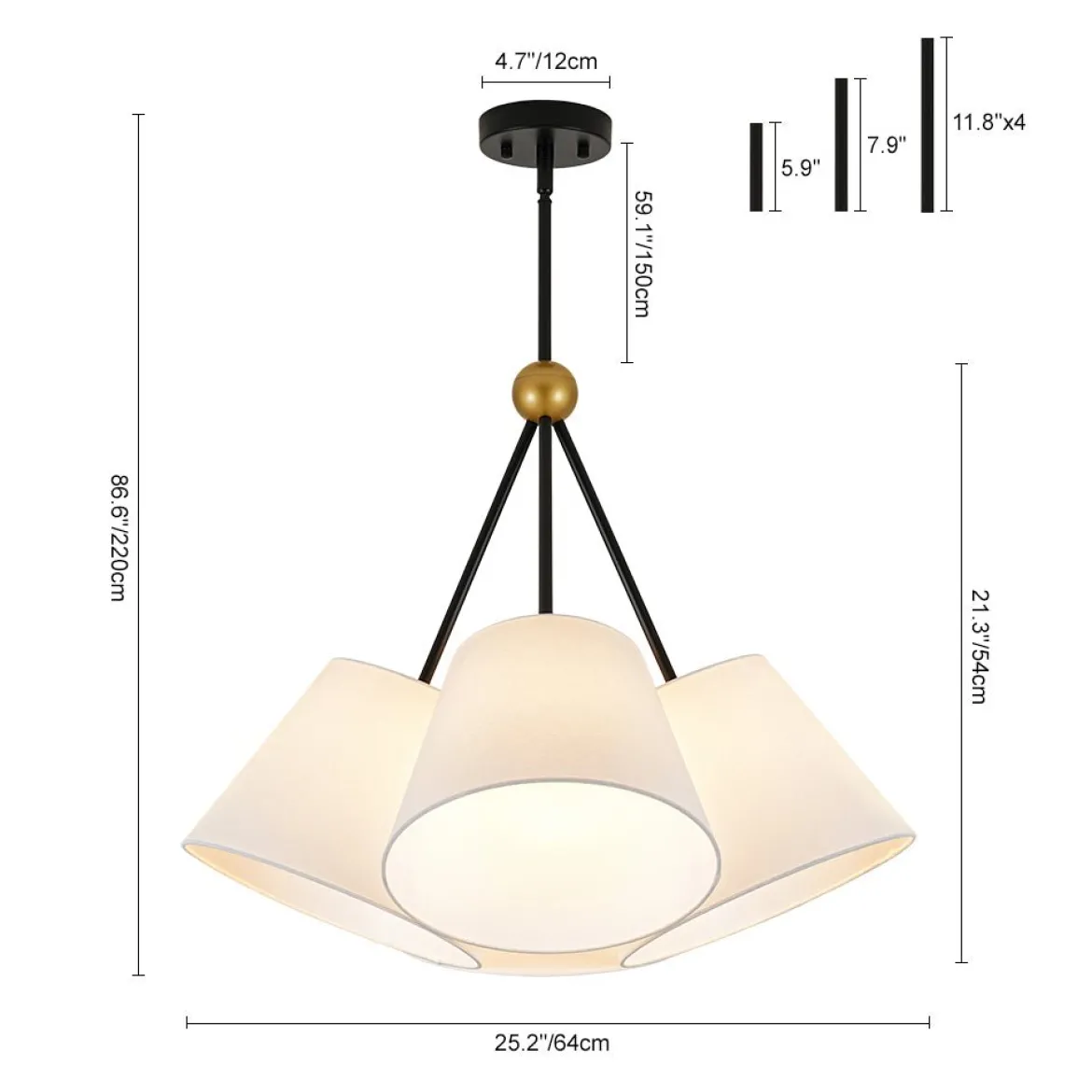 4-Light Cluster White Fabric Cone Shade Chandelier
