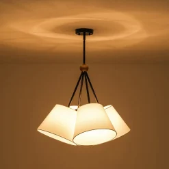4-Light Cluster White Fabric Cone Shade Chandelier