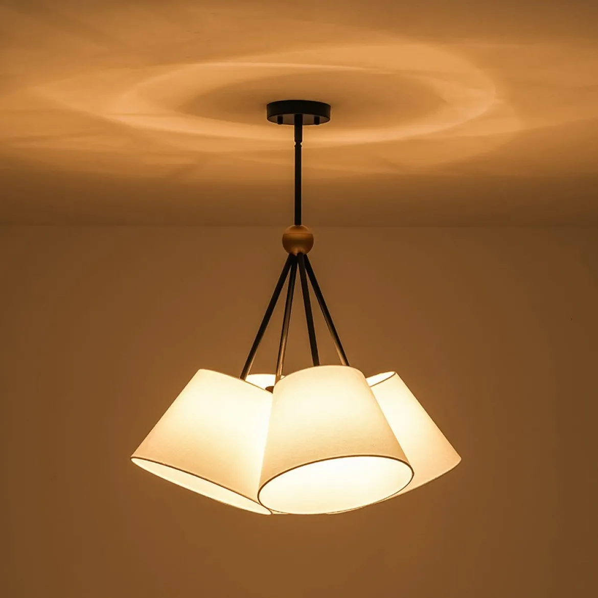 4-Light Cluster White Fabric Cone Shade Chandelier