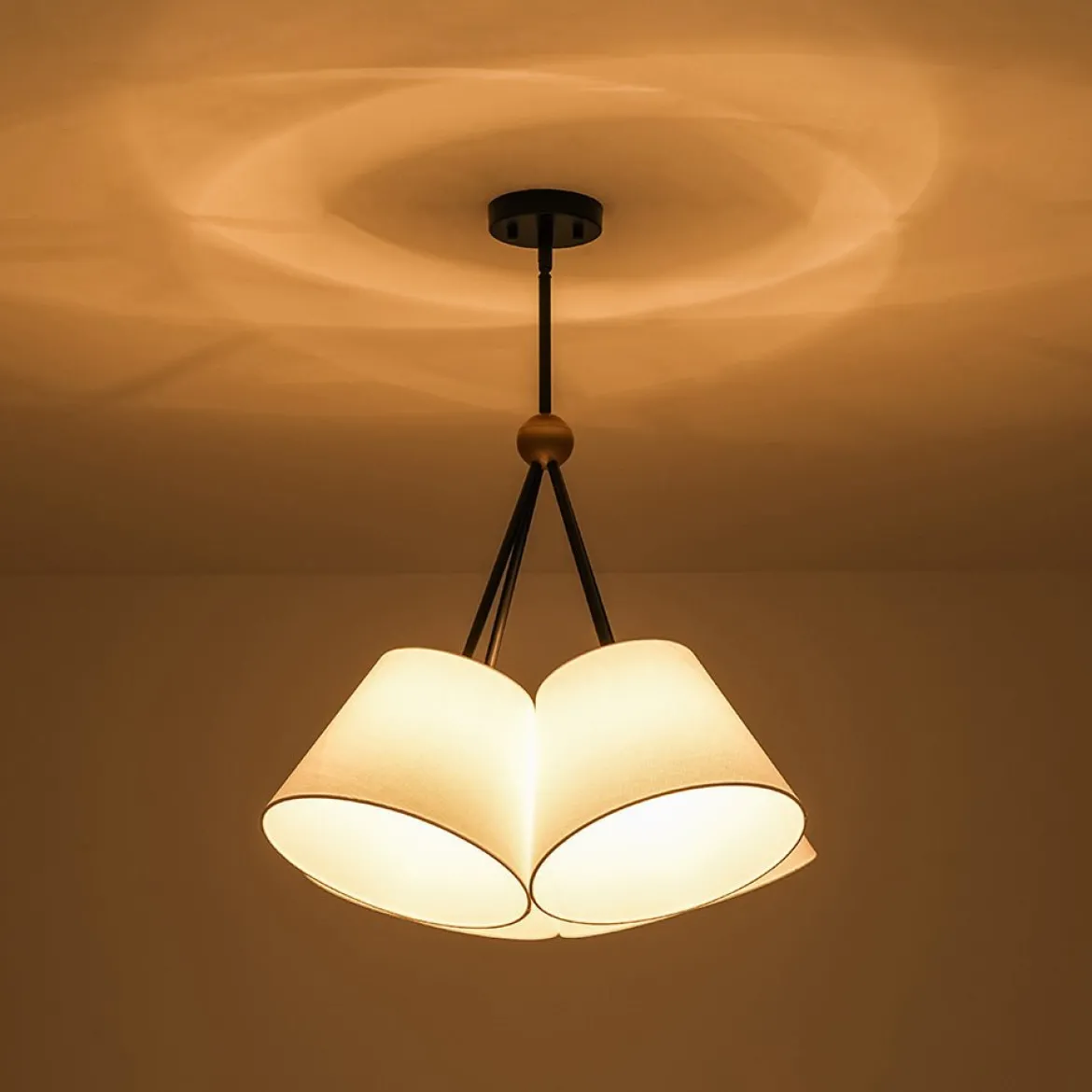4-Light Cluster White Fabric Cone Shade Chandelier