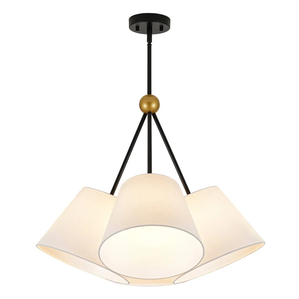 4-Light Cluster White Fabric Cone Shade Chandelier
