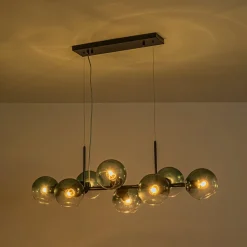 8-Light Color Tinted Glass Globe Bubble Linear Island Chandelier