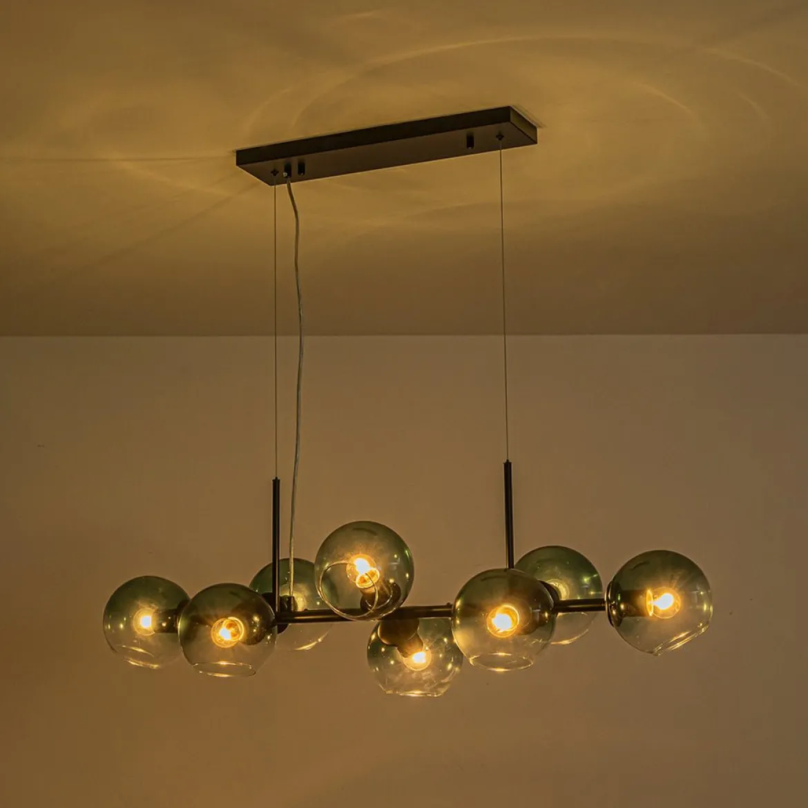 8-Light Color Tinted Glass Globe Bubble Linear Island Chandelier