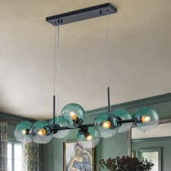 8-Light Color Tinted Glass Globe Bubble Linear Island Chandelier