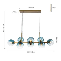 8-Light Color Tinted Glass Globe Bubble Linear Island Chandelier
