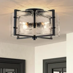 4-Light Contemporary Clear Textured Glass Drum Flush Mount