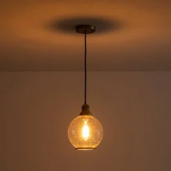 1-Light Corded Seeded Glass Globe Kitchen Pendant Light