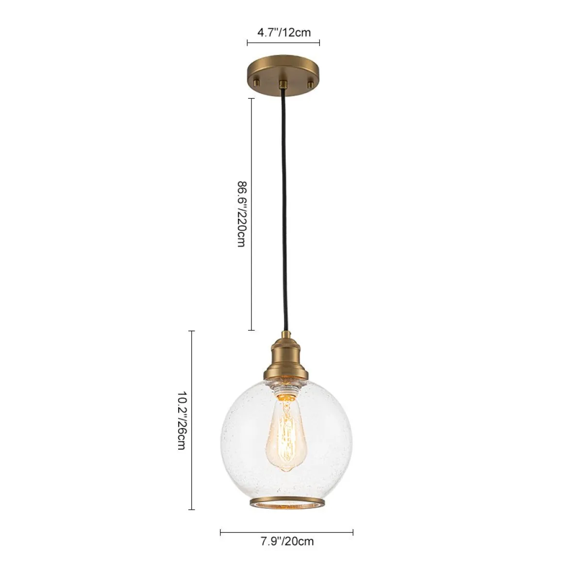 1-Light Corded Seeded Glass Globe Kitchen Pendant Light