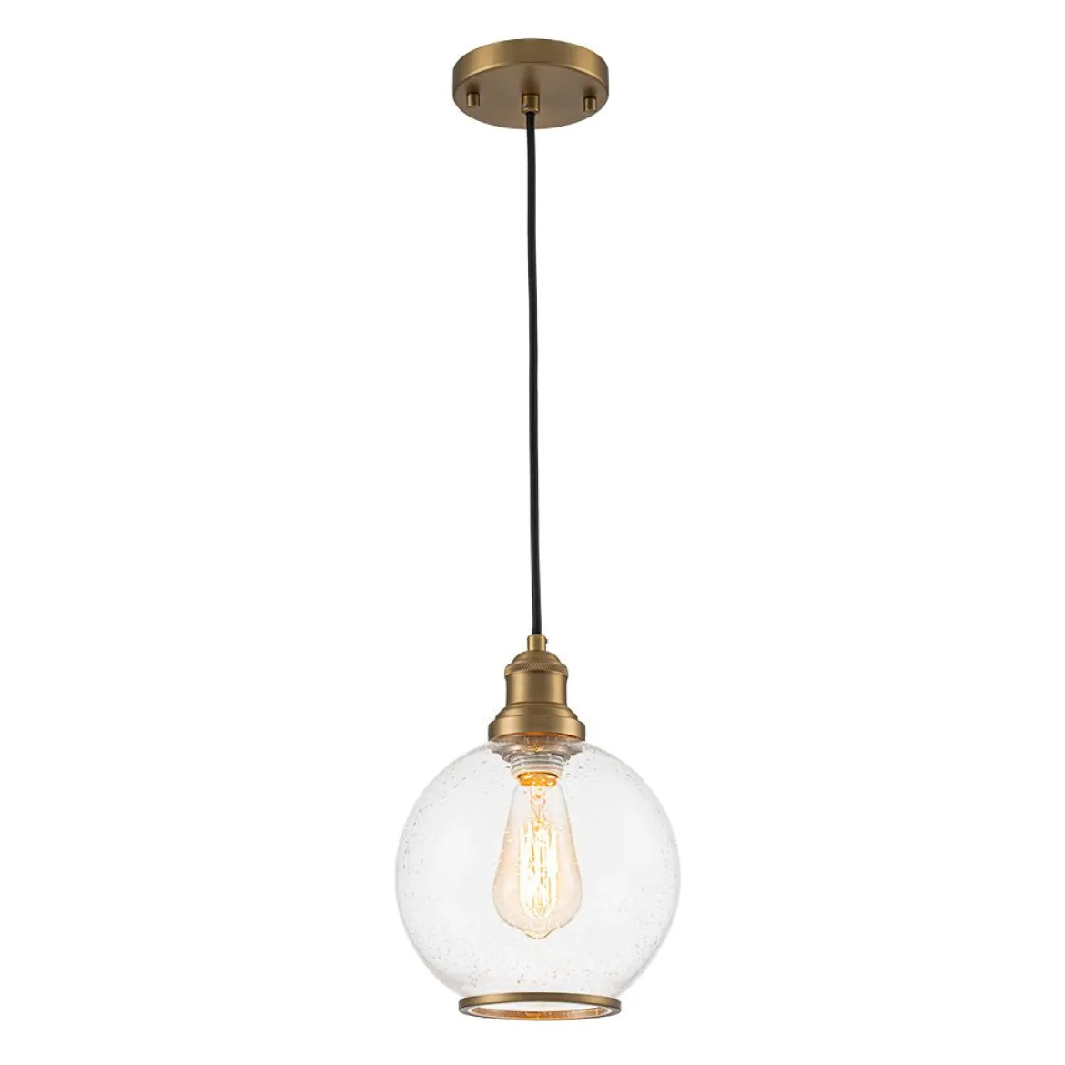 1-Light Corded Seeded Glass Globe Kitchen Pendant Light