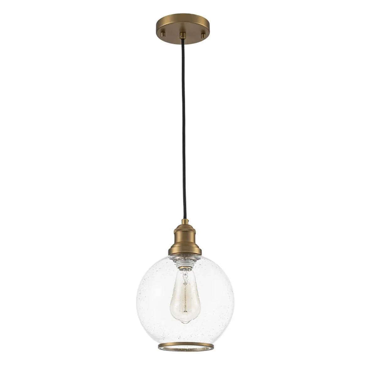 1-Light Corded Seeded Glass Globe Kitchen Pendant Light