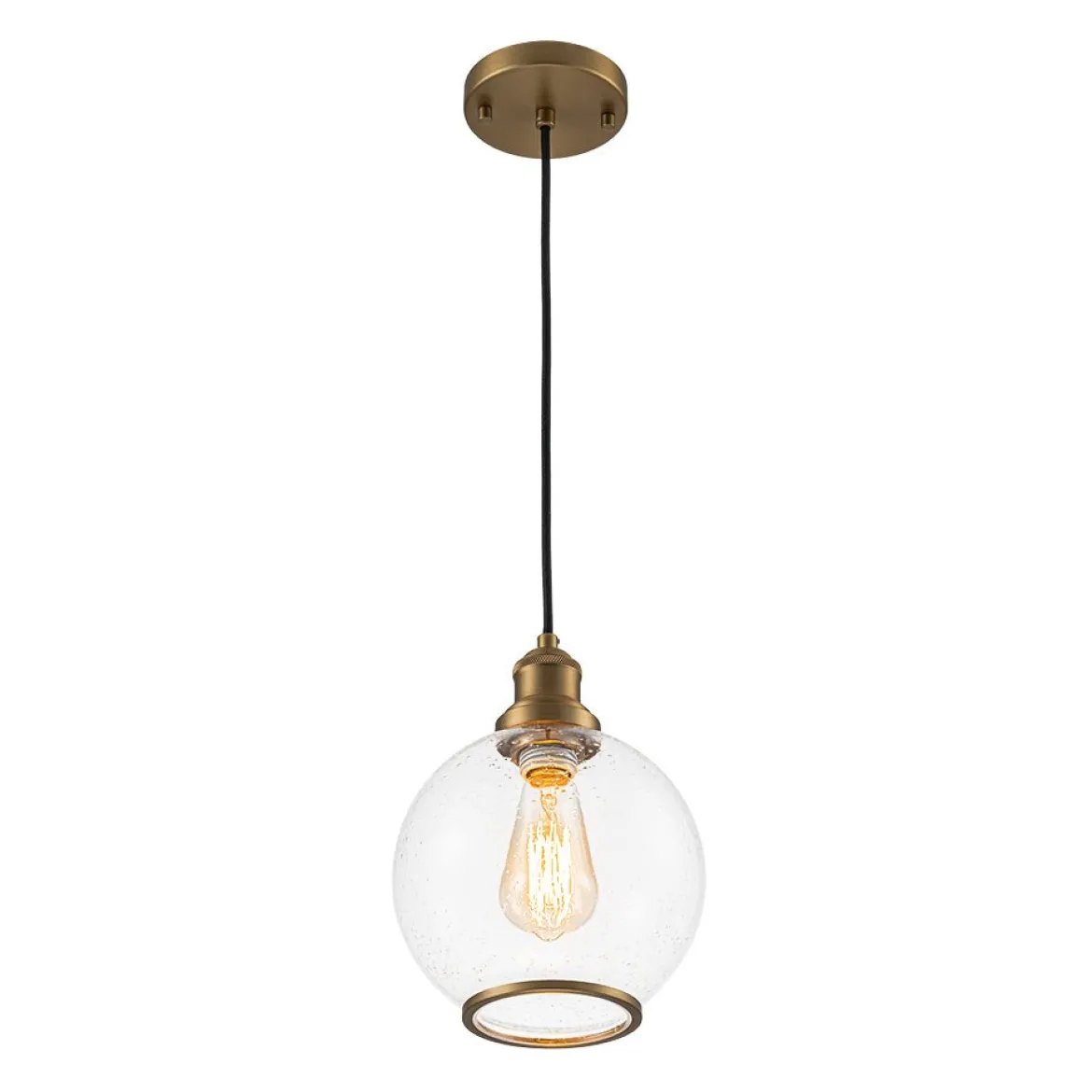 1-Light Corded Seeded Glass Globe Kitchen Pendant Light