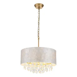 4-Light Crystal Accented Capiz Shell Drum Lantern Pendant