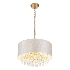 4-Light Crystal Accented Capiz Shell Drum Lantern Pendant