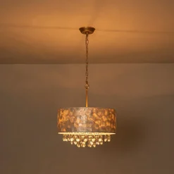 4-Light Crystal Accented Capiz Shell Drum Lantern Pendant