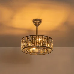 4-Light Crystal Accented Drum Cage Ceiling Fan Light