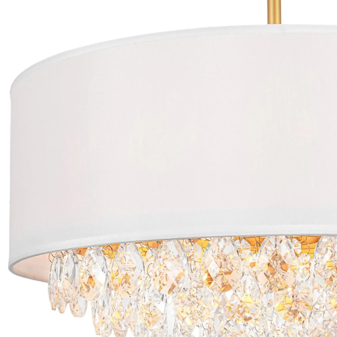 4-Light Crystal Accented White Fabric Drum Cage Chandelier