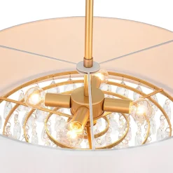 4-Light Crystal Accented White Fabric Drum Cage Chandelier