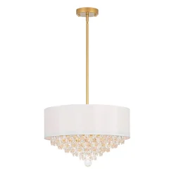 4-Light Crystal Accented White Fabric Drum Cage Chandelier
