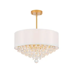 4-Light Crystal Accented White Fabric Drum Cage Chandelier