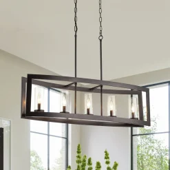 5-Light Curved Rectangle Frame Island Chandelier