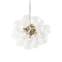 6-Light Dimmable Brass Cluster Clear Glass Bubble Sphere Chandelier