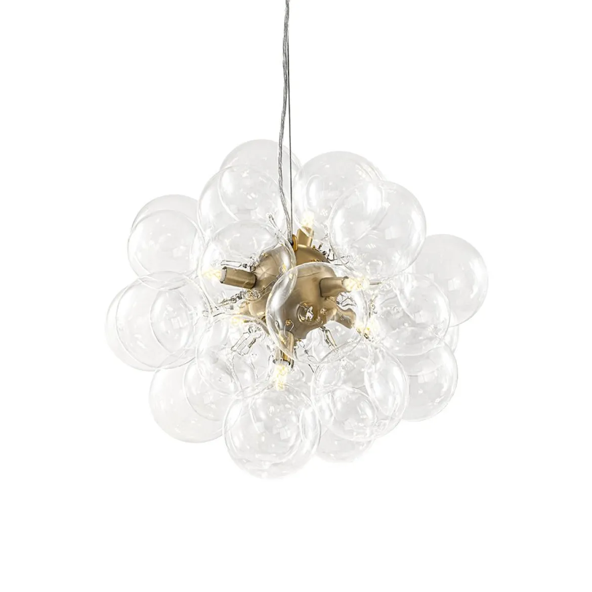 6-Light Dimmable Brass Cluster Clear Glass Bubble Sphere Chandelier
