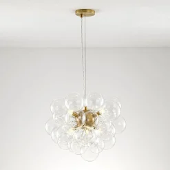 6-Light Dimmable Brass Cluster Clear Glass Bubble Sphere Chandelier