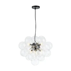 6-Light Dimmable Brass Cluster Clear Glass Bubble Sphere Chandelier