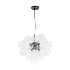 6-Light Dimmable Brass Cluster Clear Glass Bubble Sphere Chandelier