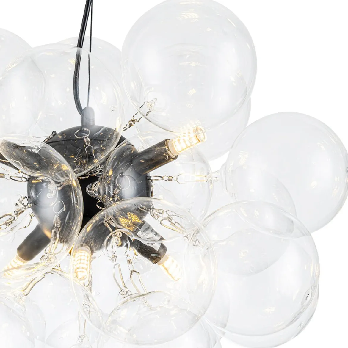 6-Light Dimmable Brass Cluster Clear Glass Bubble Sphere Chandelier