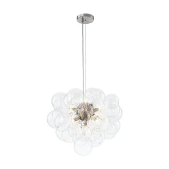 6-Light Dimmable Brass Cluster Clear Glass Bubble Sphere Chandelier