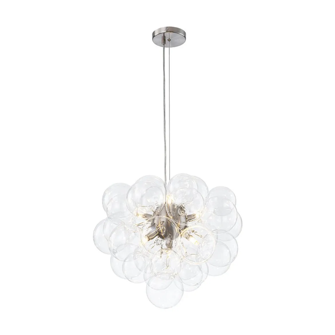 6-Light Dimmable Brass Cluster Clear Glass Bubble Sphere Chandelier
