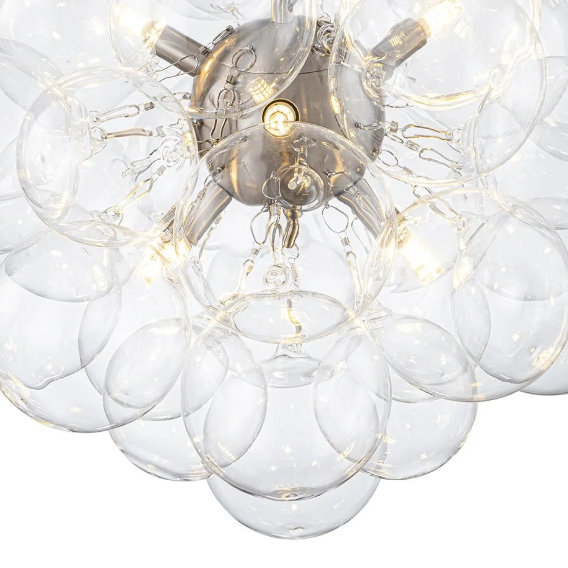 6-Light Dimmable Brass Cluster Clear Glass Bubble Sphere Chandelier